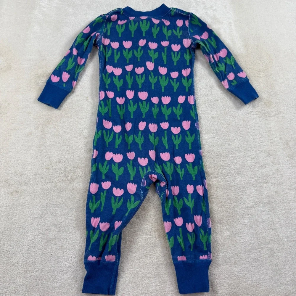 Hanna Andersson Blue Pink Tulip Organic Cotton Zip Sleeper Pajamas 12-18 Months